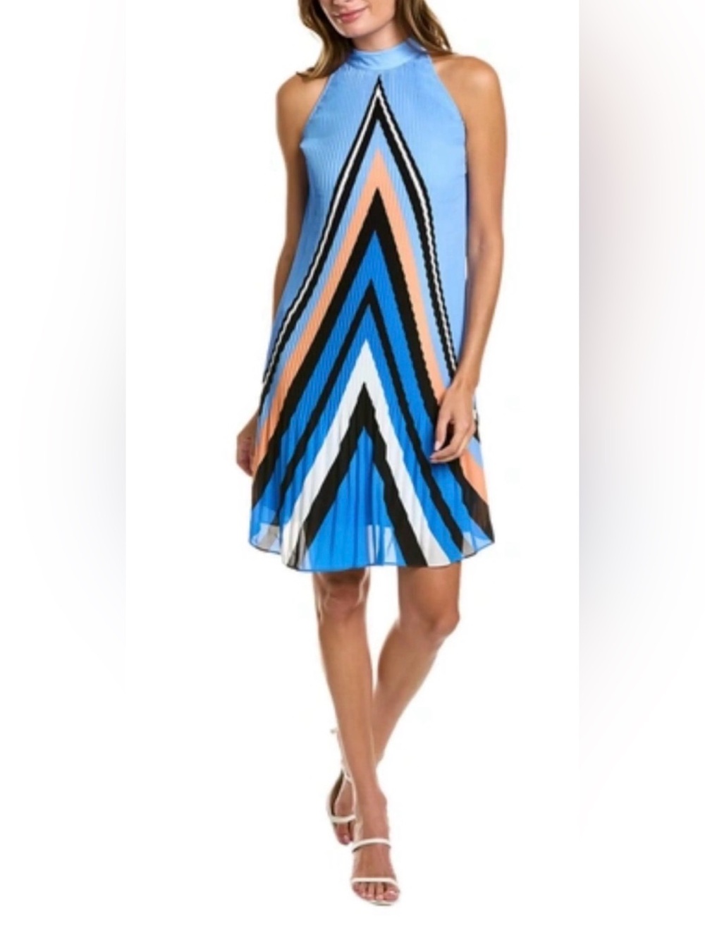 Nanette Lepore Blue Chevron Halter Mini Dress with Peach Accents